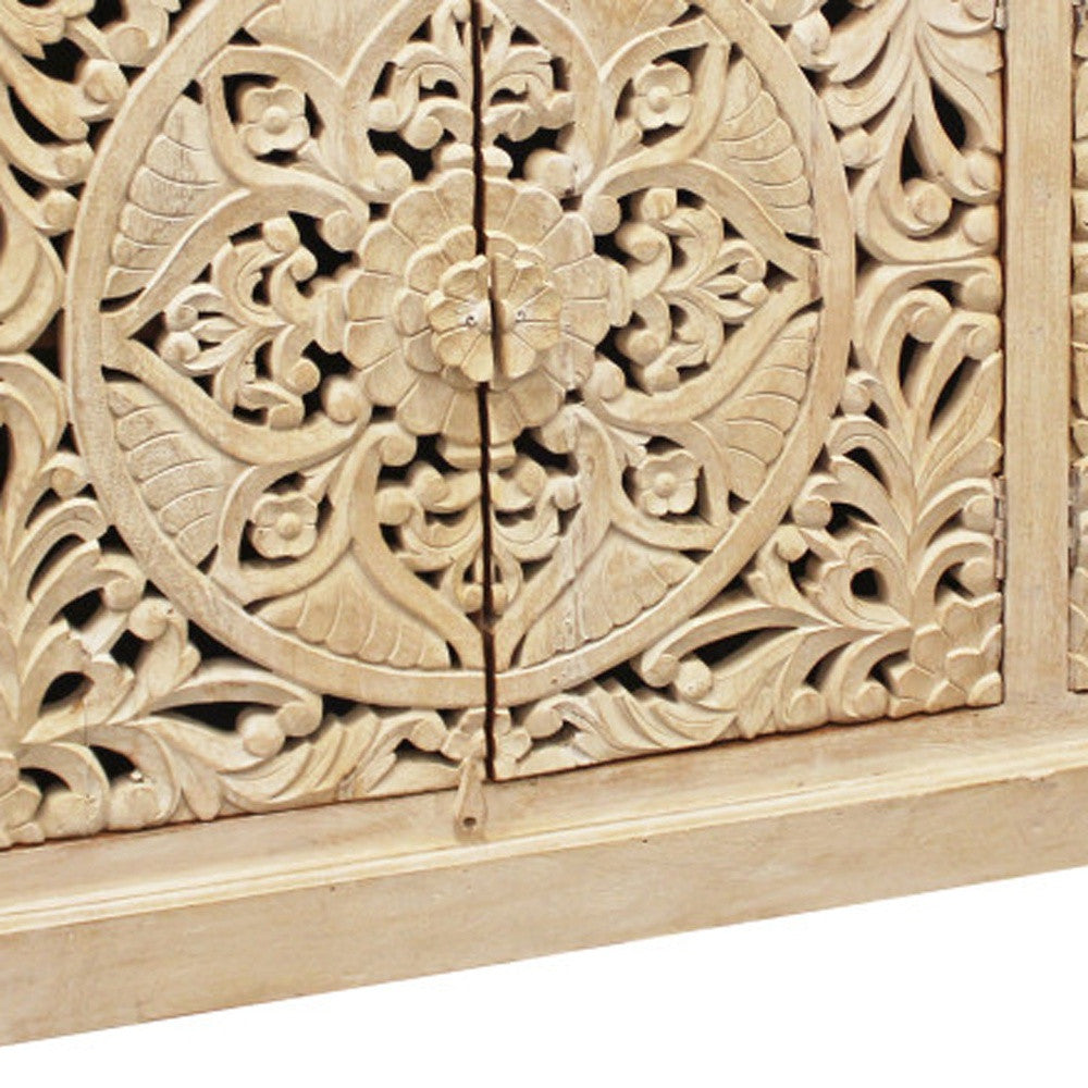 Beige Solid Wood Sideboard w/ 4 Doors