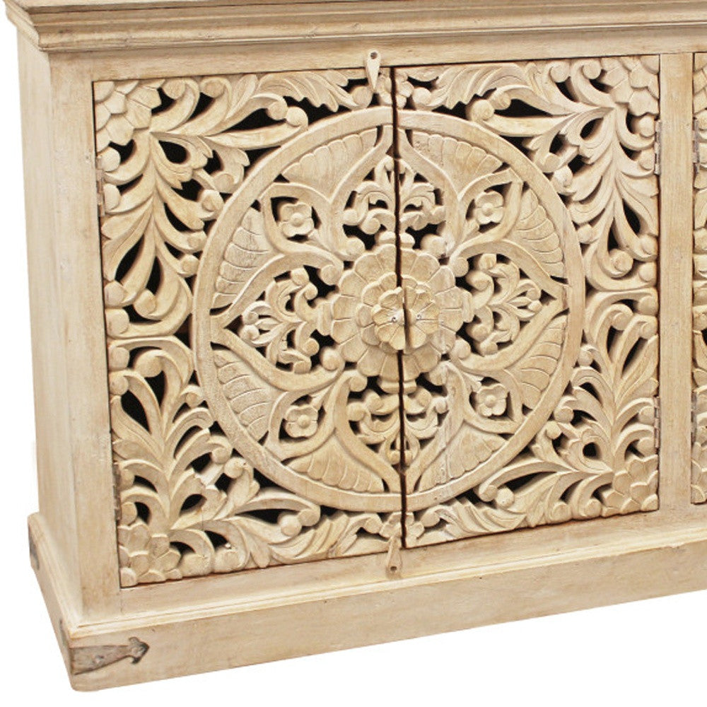 Beige Solid Wood Sideboard w/ 4 Doors