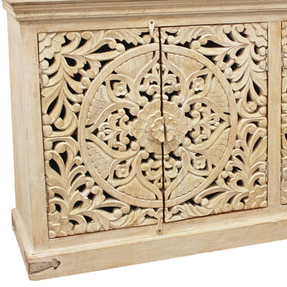 Beige Solid Wood Sideboard w/ 4 Doors