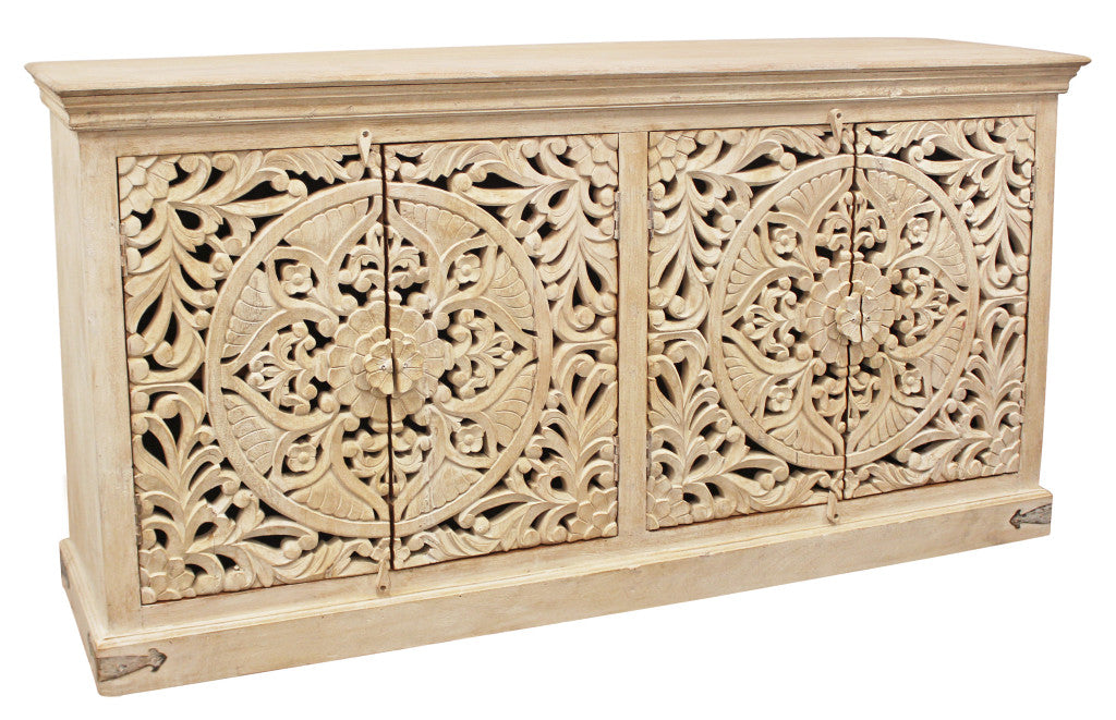 Beige Solid Wood Sideboard w/ 4 Doors