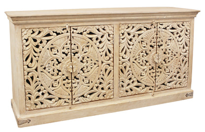 Beige Solid Wood Sideboard w/ 4 Doors
