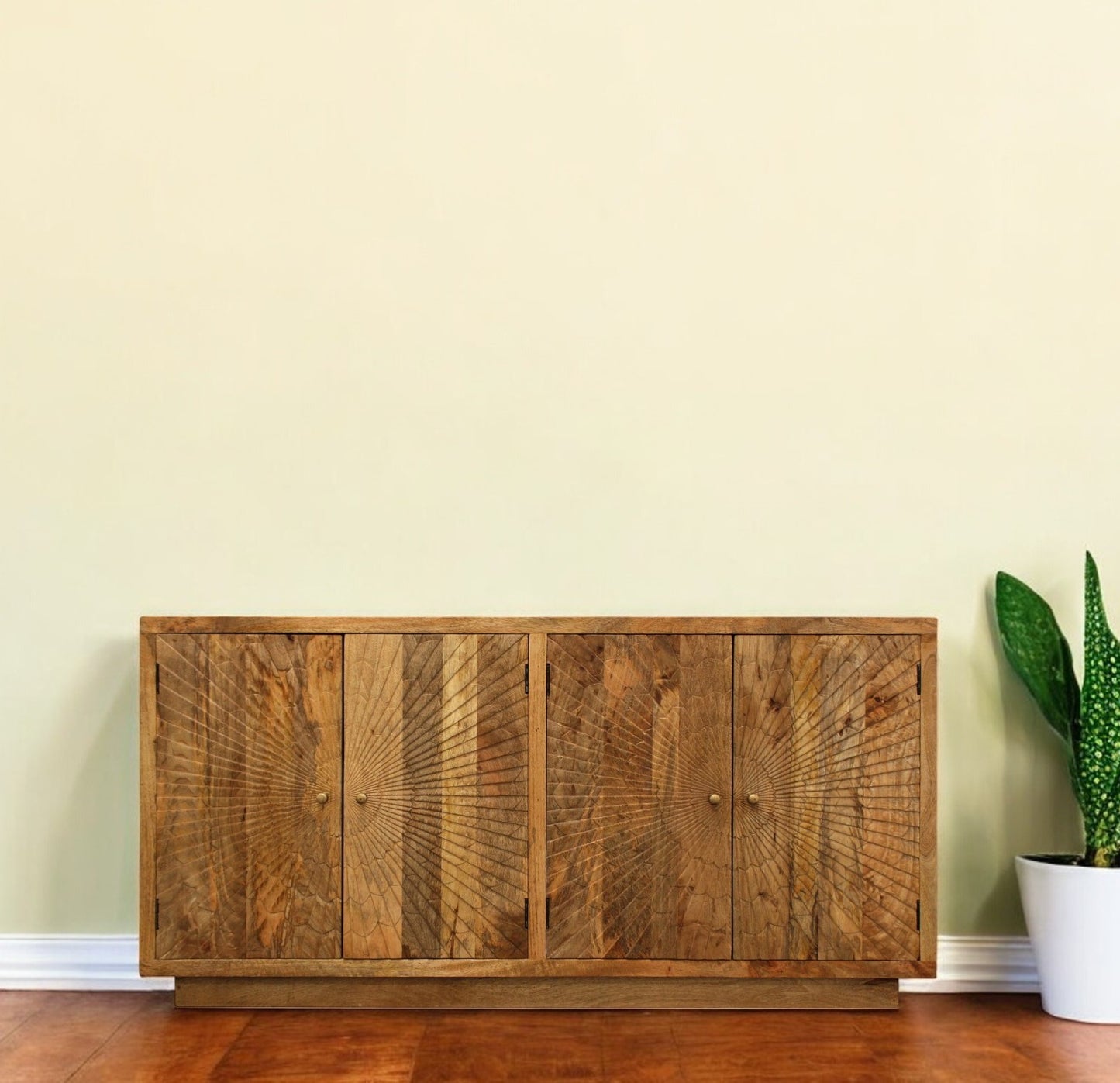 Brown Solid Wood Sideboard w/ 4 Doors