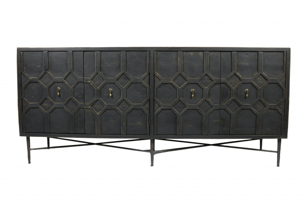 Black Solid Wood Sideboard w/ 4 Doors