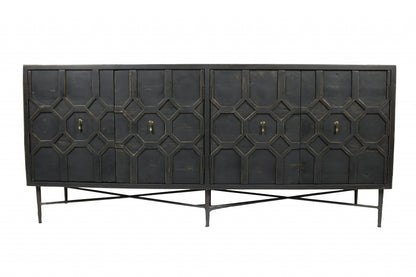 Black Solid Wood Sideboard w/ 4 Doors