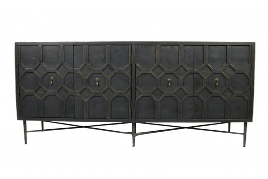 Black Solid Wood Sideboard w/ 4 Doors