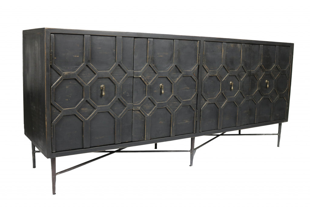 Black Solid Wood Sideboard w/ 4 Doors