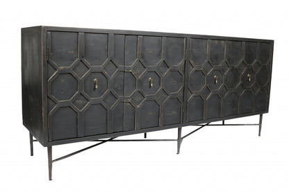 Black Solid Wood Sideboard w/ 4 Doors