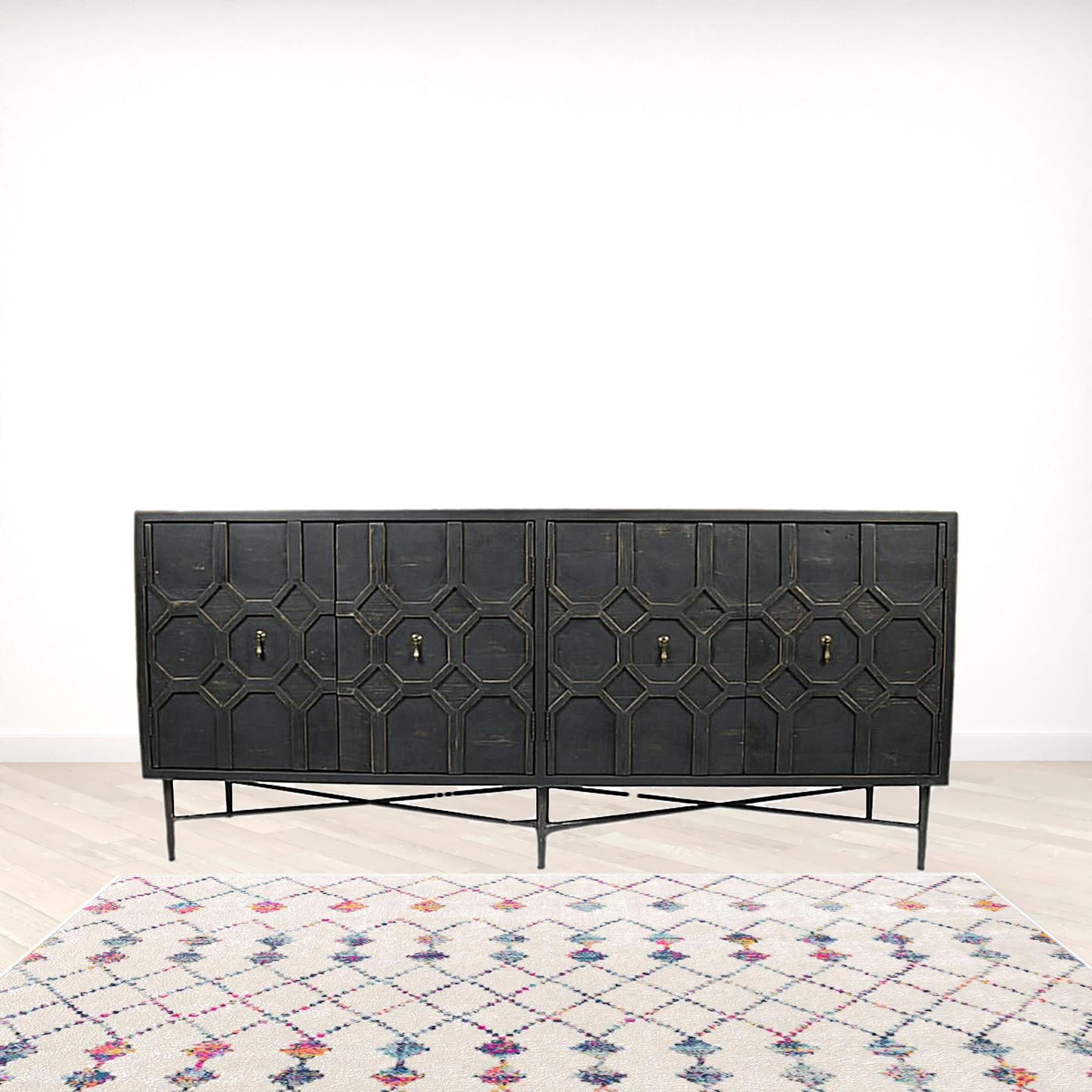Black Solid Wood Sideboard w/ 4 Doors