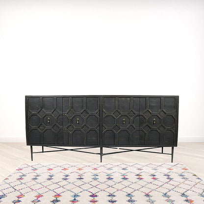 Black Solid Wood Sideboard w/ 4 Doors