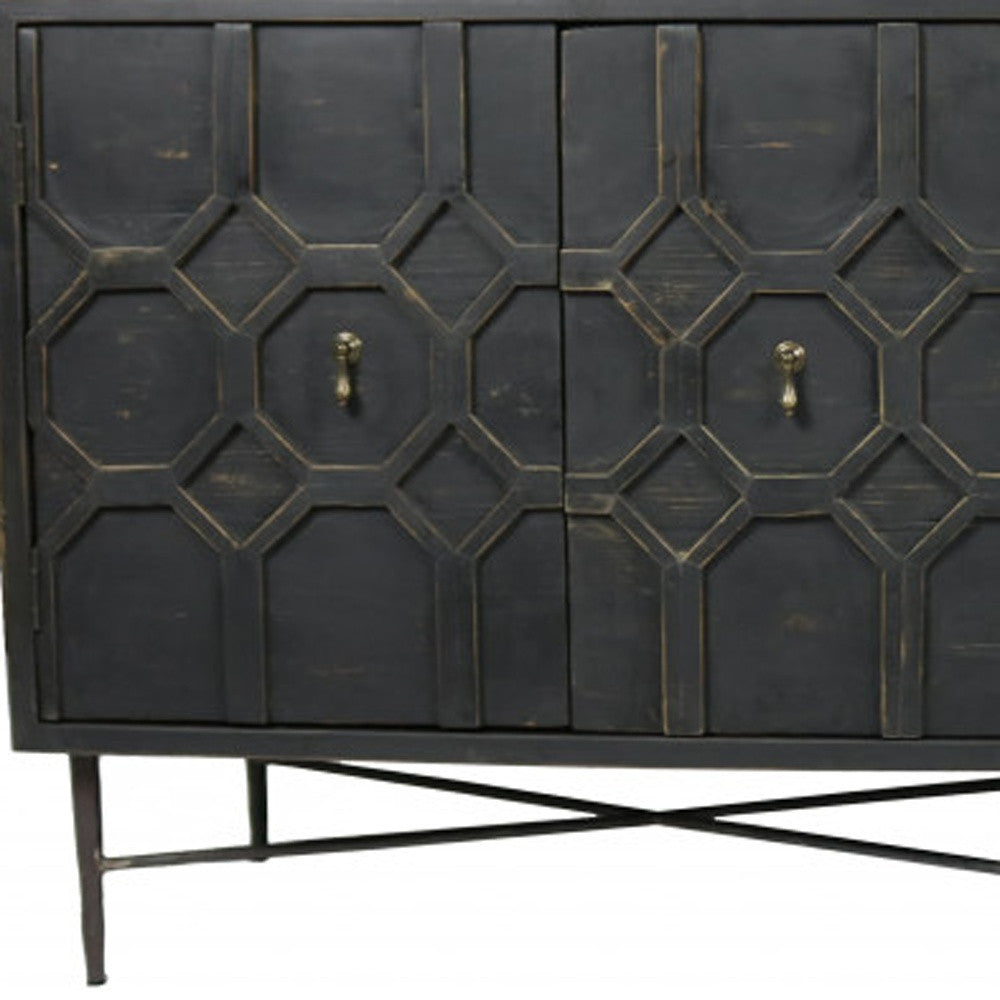 Black Solid Wood Sideboard w/ 4 Doors