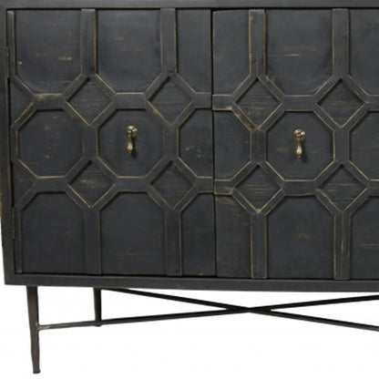 Black Solid Wood Sideboard w/ 4 Doors