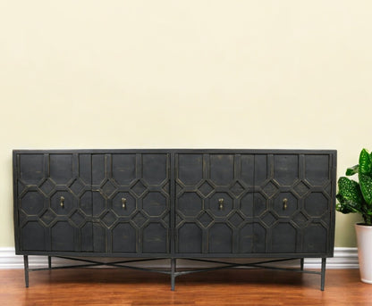 Black Solid Wood Sideboard w/ 4 Doors