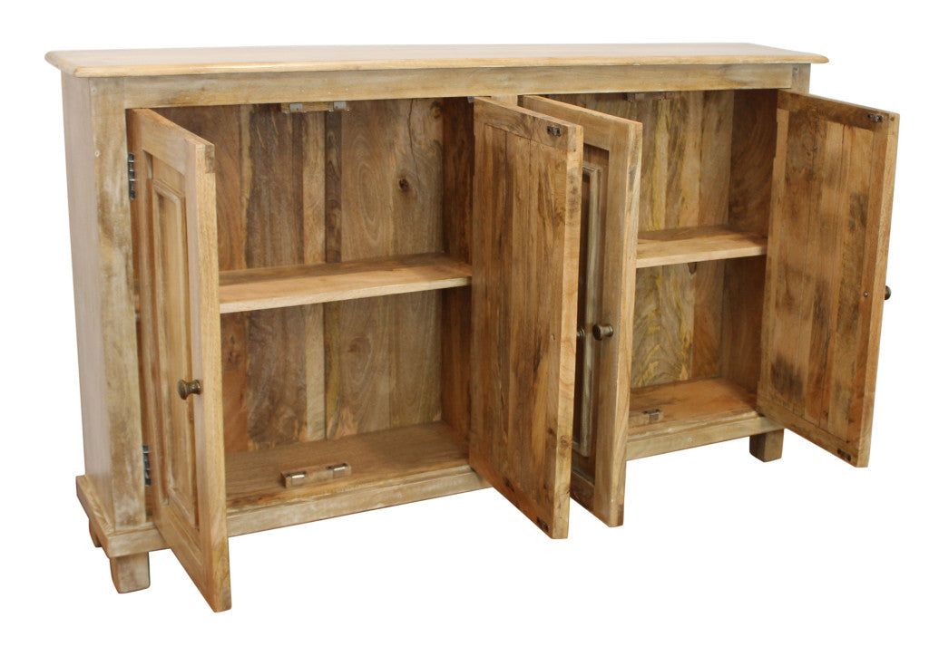 Distressed Natural Solid Wood Sideboard w/ 4 Doors
