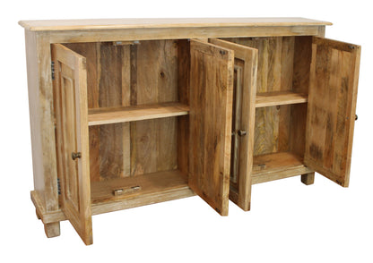 Distressed Natural Solid Wood Sideboard w/ 4 Doors