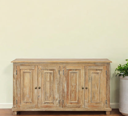 Distressed Natural Solid Wood Sideboard w/ 4 Doors
