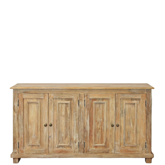 Distressed Natural Solid Wood Sideboard w/ 4 Doors