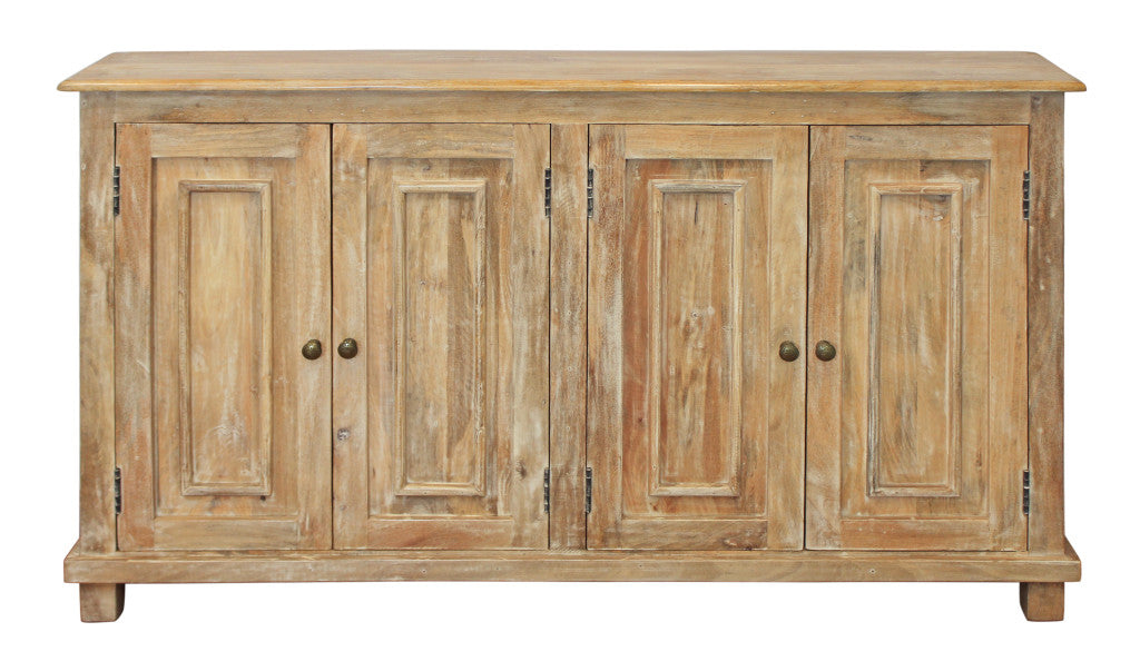 Distressed Natural Solid Wood Sideboard w/ 4 Doors