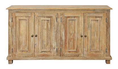 Distressed Natural Solid Wood Sideboard w/ 4 Doors