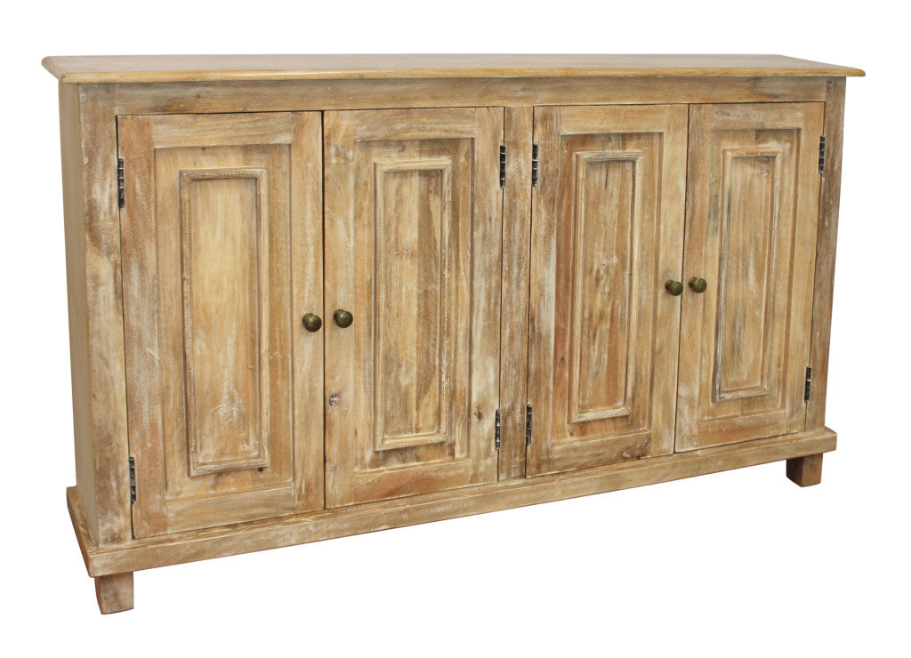 Distressed Natural Solid Wood Sideboard w/ 4 Doors