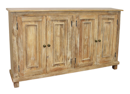 Distressed Natural Solid Wood Sideboard w/ 4 Doors