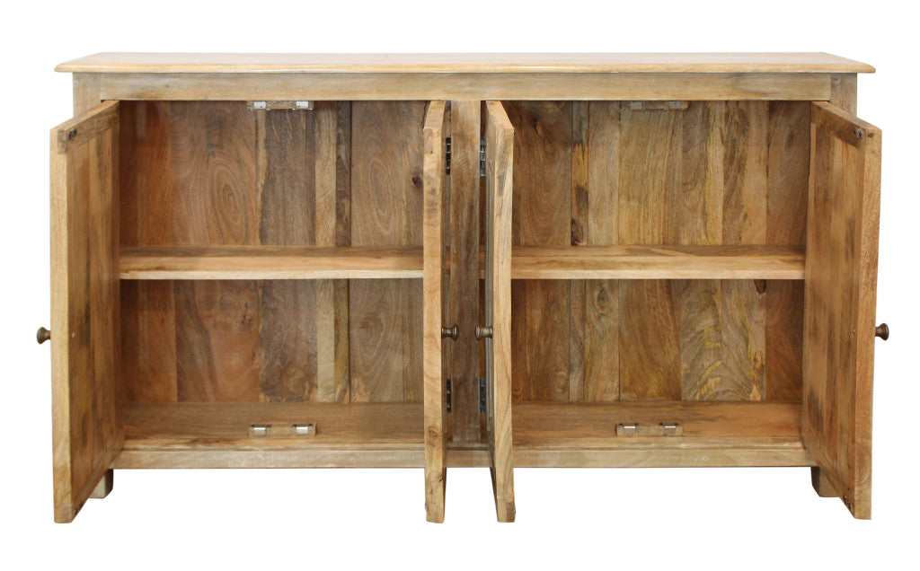 Distressed Natural Solid Wood Sideboard w/ 4 Doors