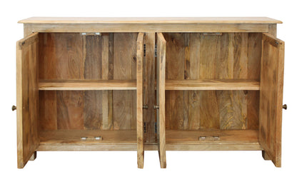 Distressed Natural Solid Wood Sideboard w/ 4 Doors