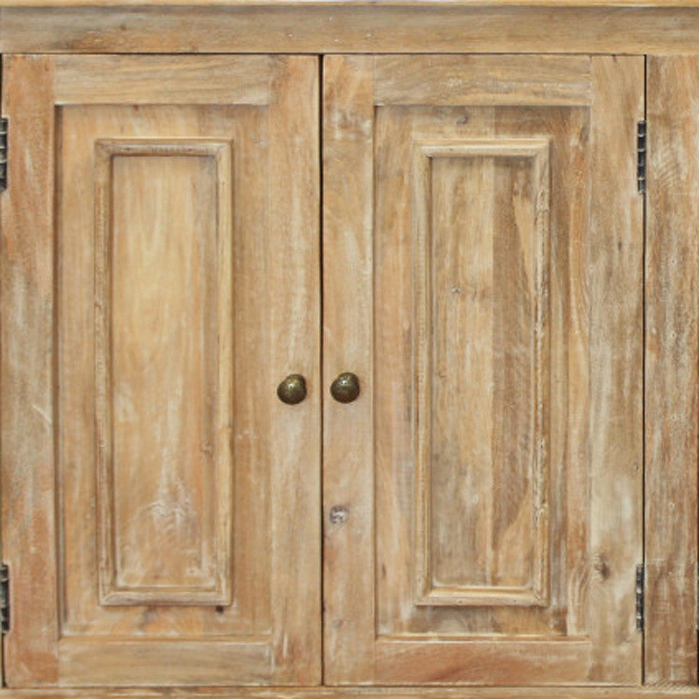 Distressed Natural Solid Wood Sideboard w/ 4 Doors