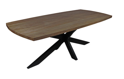 Natural And Black Solid Wood And Iron Pedestal Base Dining Table