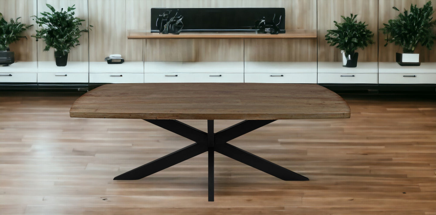 Natural And Black Solid Wood And Iron Pedestal Base Dining Table