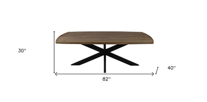 Natural And Black Solid Wood And Iron Pedestal Base Dining Table