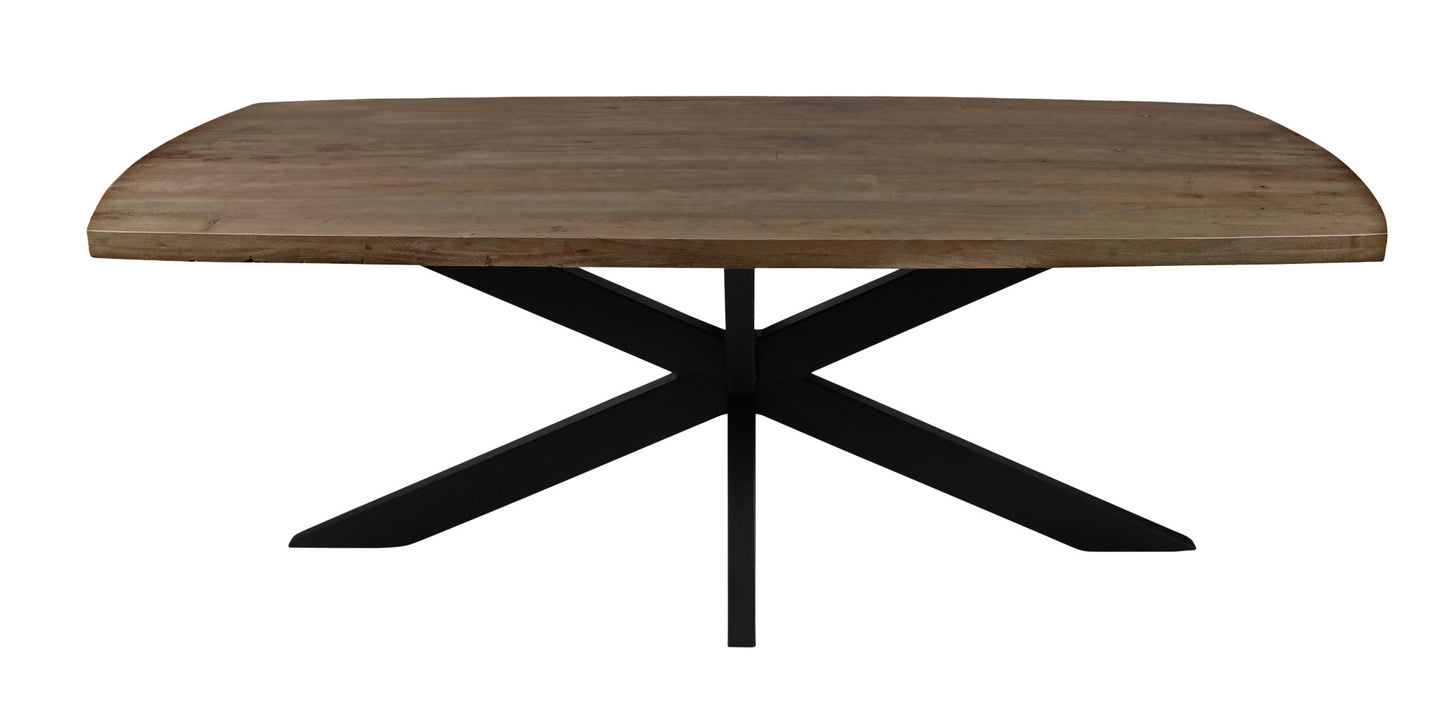 Natural And Black Solid Wood And Iron Pedestal Base Dining Table