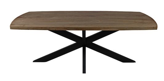 Natural And Black Solid Wood And Iron Pedestal Base Dining Table