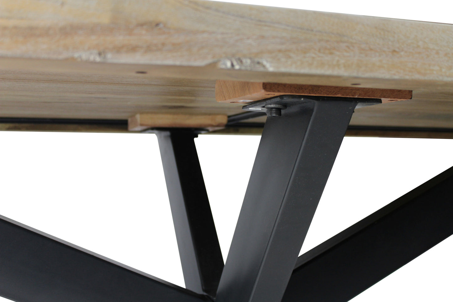 Natural And Black Solid Wood And Iron Pedestal Base Dining Table