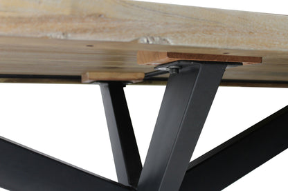 Natural And Black Solid Wood And Iron Pedestal Base Dining Table