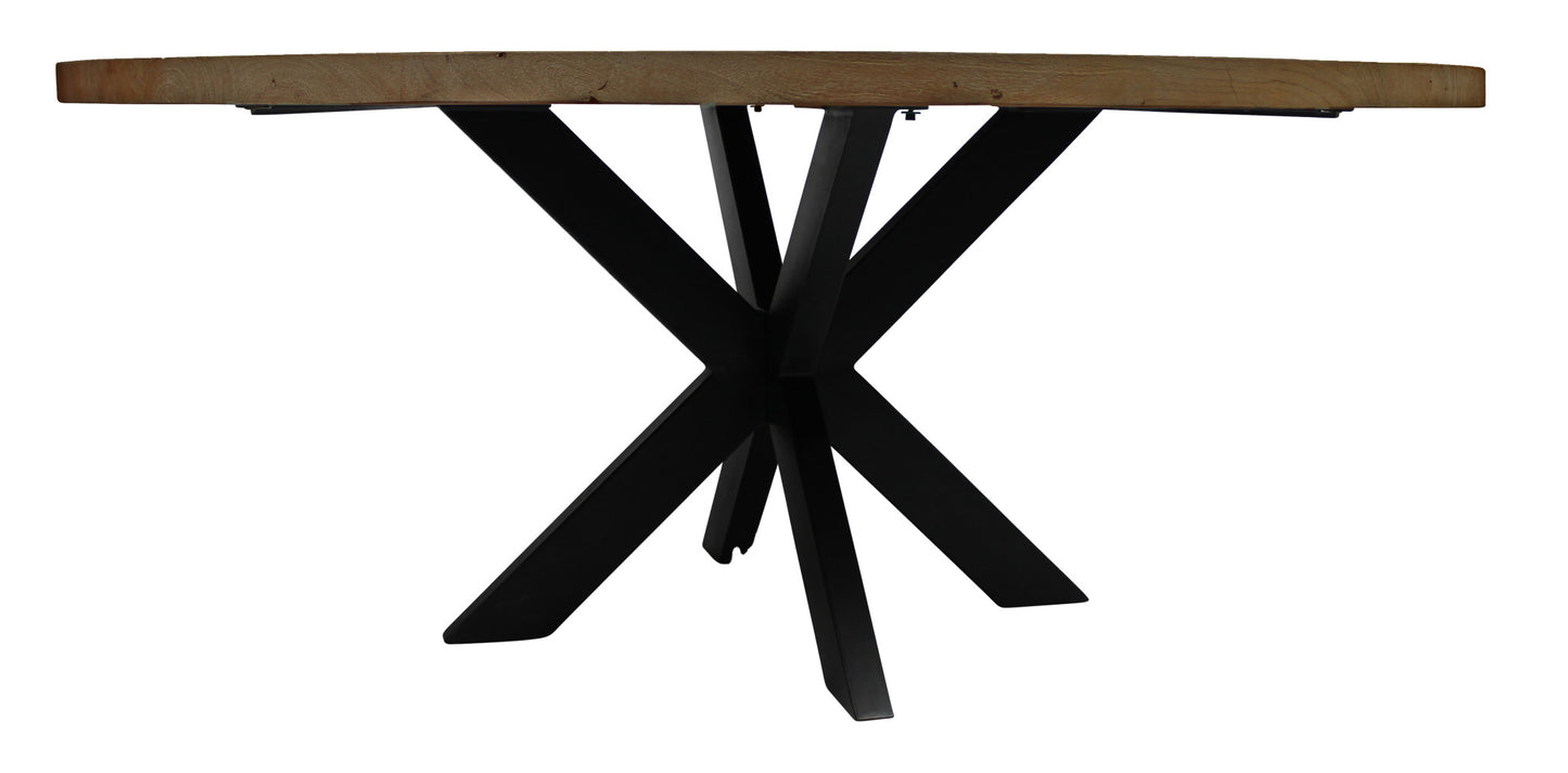 Gray Beige And Black Solid Wood And Iron Round Dining Table