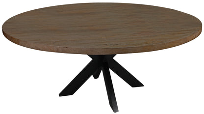 Natural And Black Rounded Solid Wood And Iron Pedestal Base Dining Table