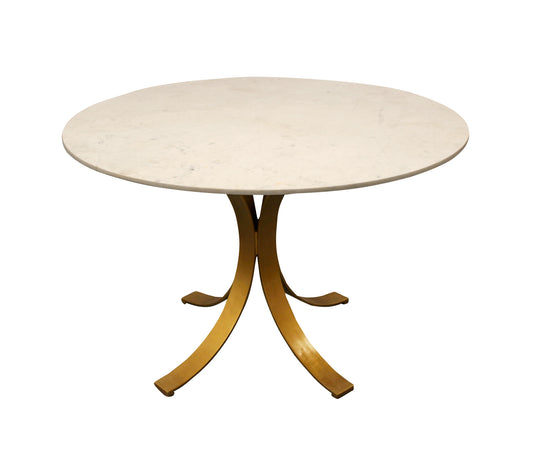 Ivory And Brass Rounded Marble And Iron Pedestal Base Dining Table