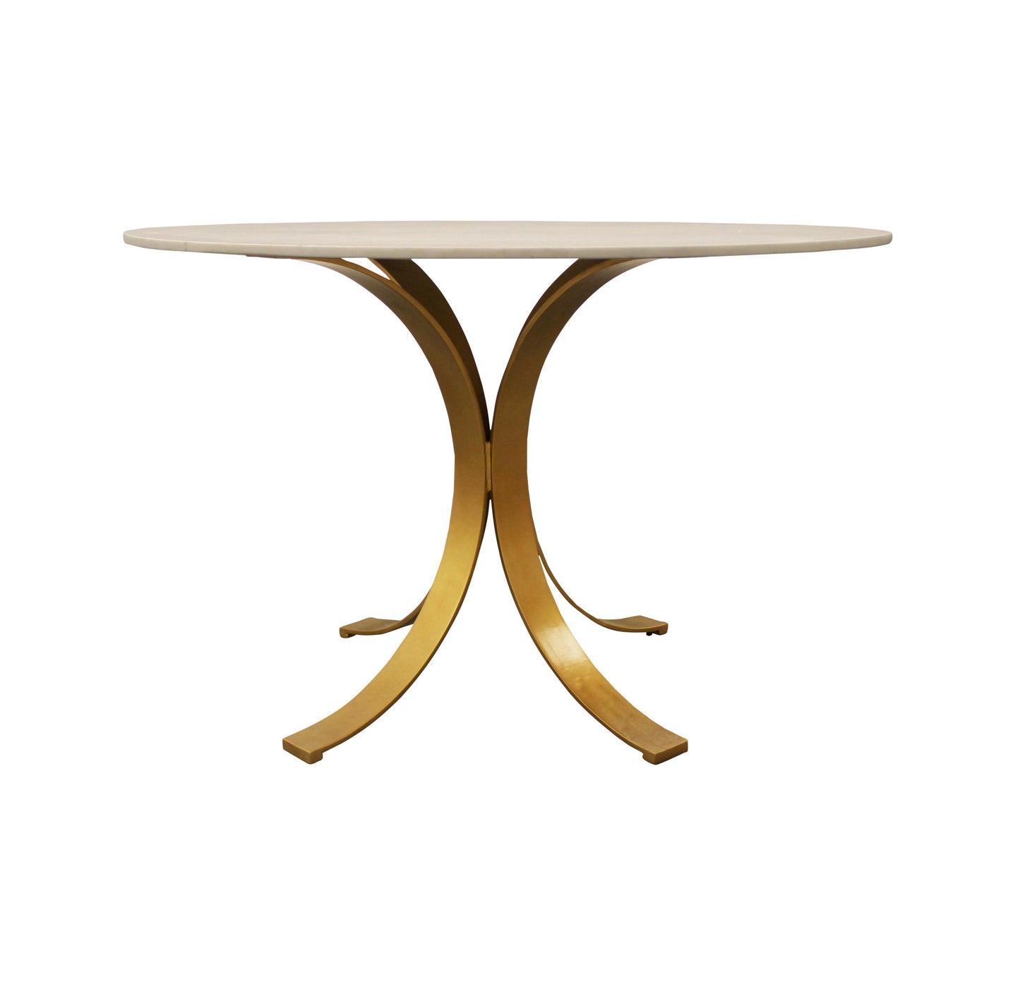 Ivory And Brass Rounded Marble And Iron Pedestal Base Dining Table