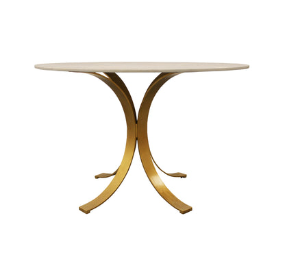Ivory And Brass Rounded Marble And Iron Pedestal Base Dining Table