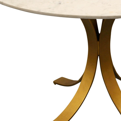 Ivory And Brass Rounded Marble And Iron Pedestal Base Dining Table