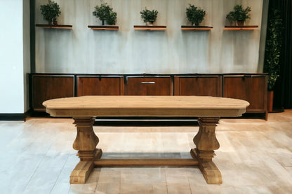 Natural Solid Wood Trestle Base Dining Table