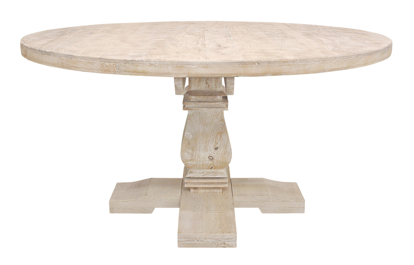 Natural Rounded Solid Wood Pedestal Base Dining Table