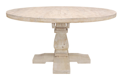 Natural Rounded Solid Wood Pedestal Base Dining Table