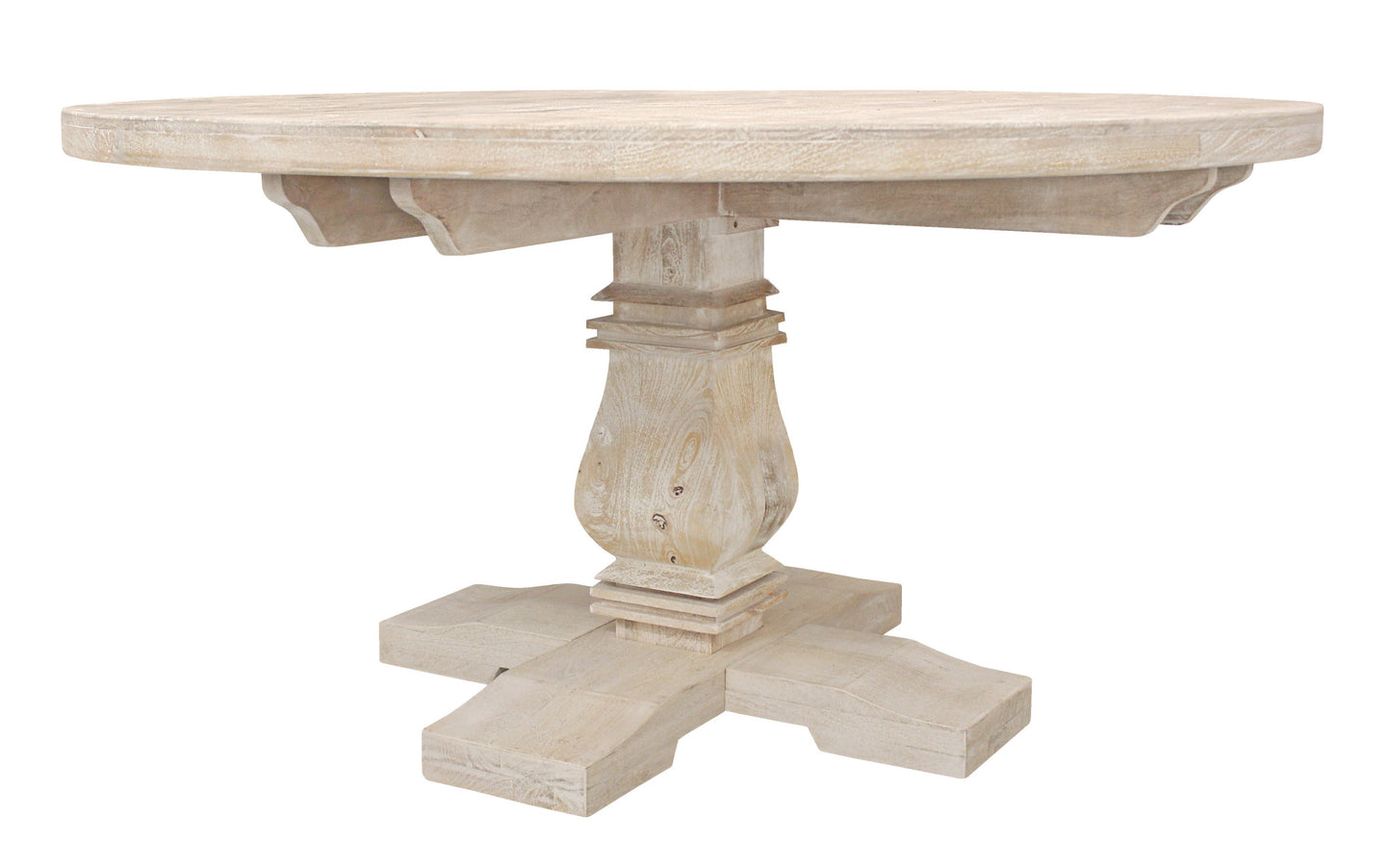 Natural Rounded Solid Wood Pedestal Base Dining Table