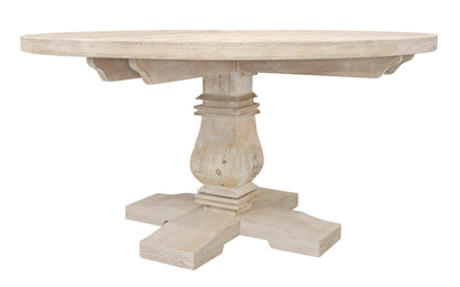 Natural Rounded Solid Wood Pedestal Base Dining Table