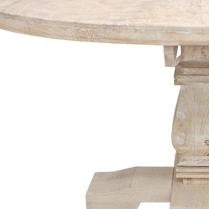Natural Rounded Solid Wood Pedestal Base Dining Table