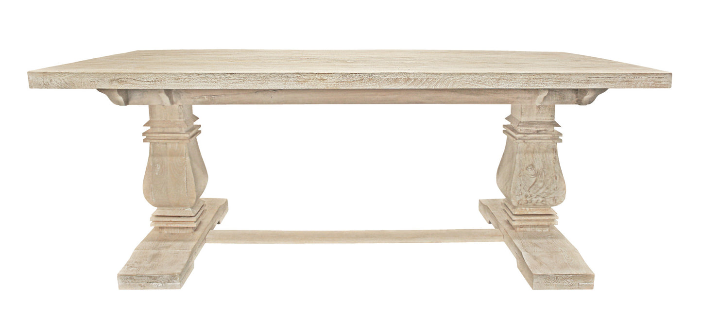 Antiqued White Solid Wood Trestle Base Dining Table