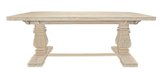 Antiqued White Solid Wood Trestle Base Dining Table