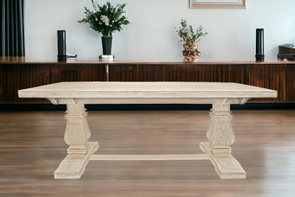 Antiqued White Solid Wood Trestle Base Dining Table