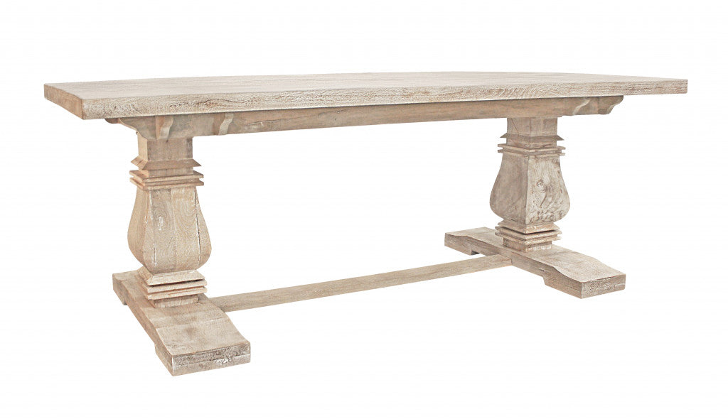 Antiqued White Solid Wood Trestle Base Dining Table